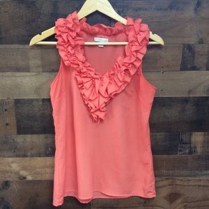 New York & Company coral sleeveless ruffle top